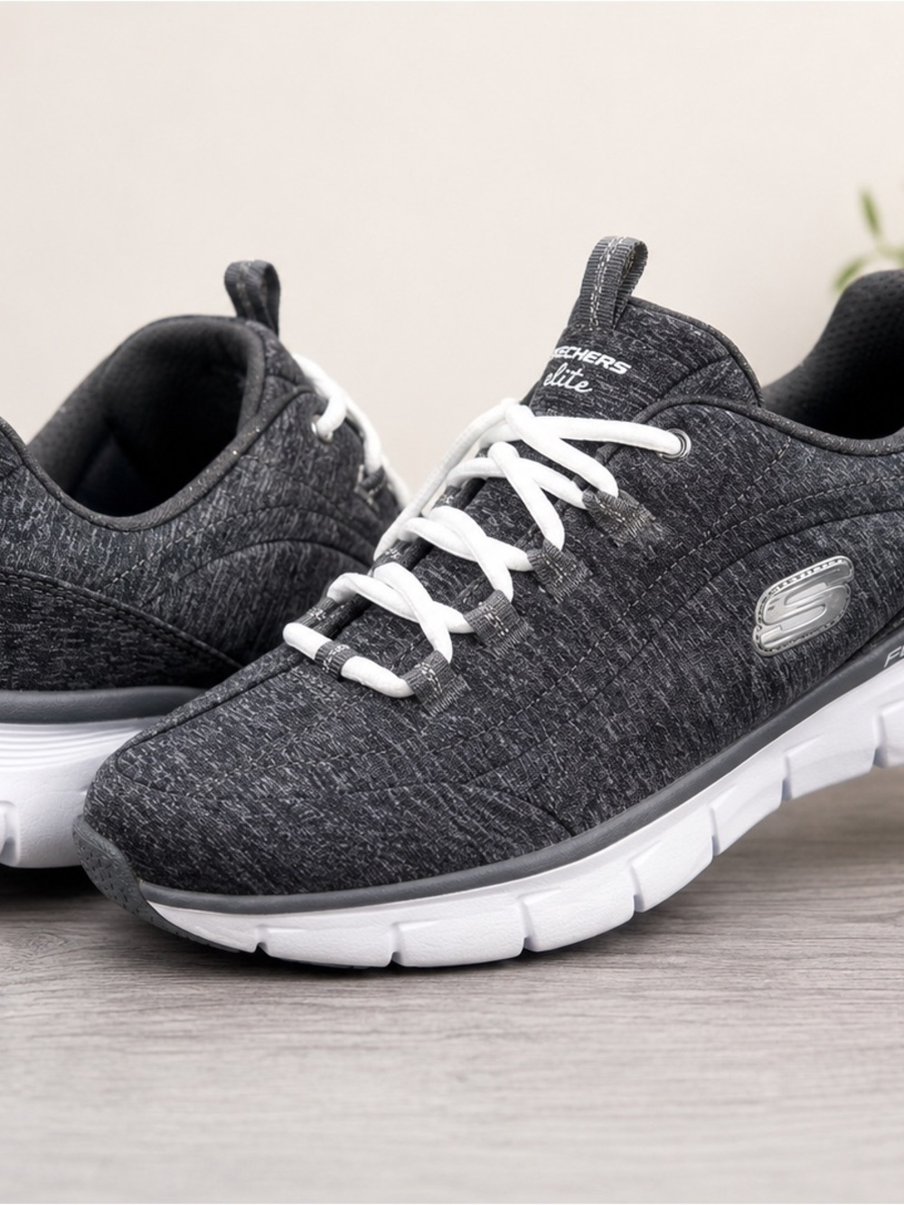 Skechers Women’s Charcoal Gray Knit Slip-On Athletic Sneakers with White Soles 7